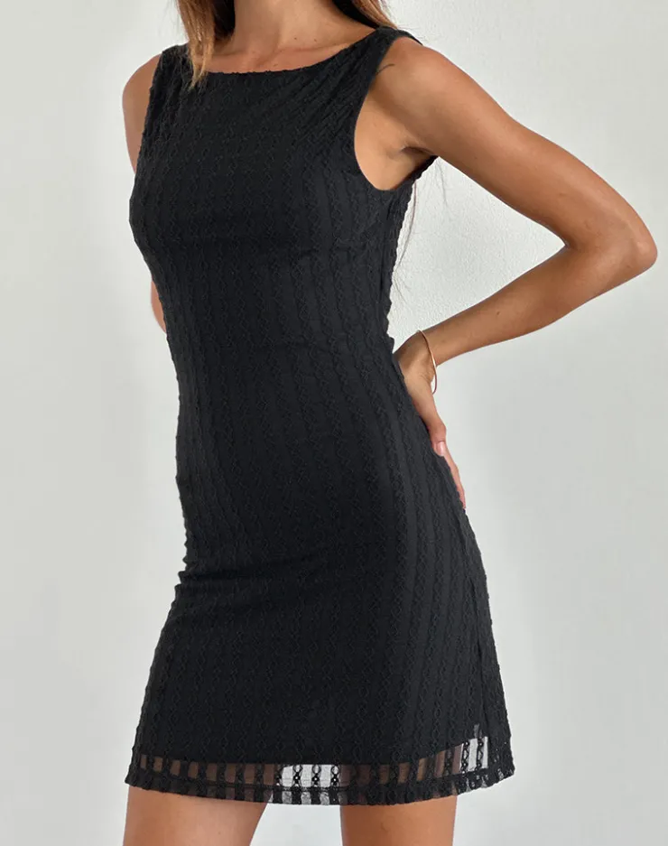 Women Motel Rocks Bodycon Dresses | Little Black Dresses | Zerrin Mini Dress in Textured Lace Black