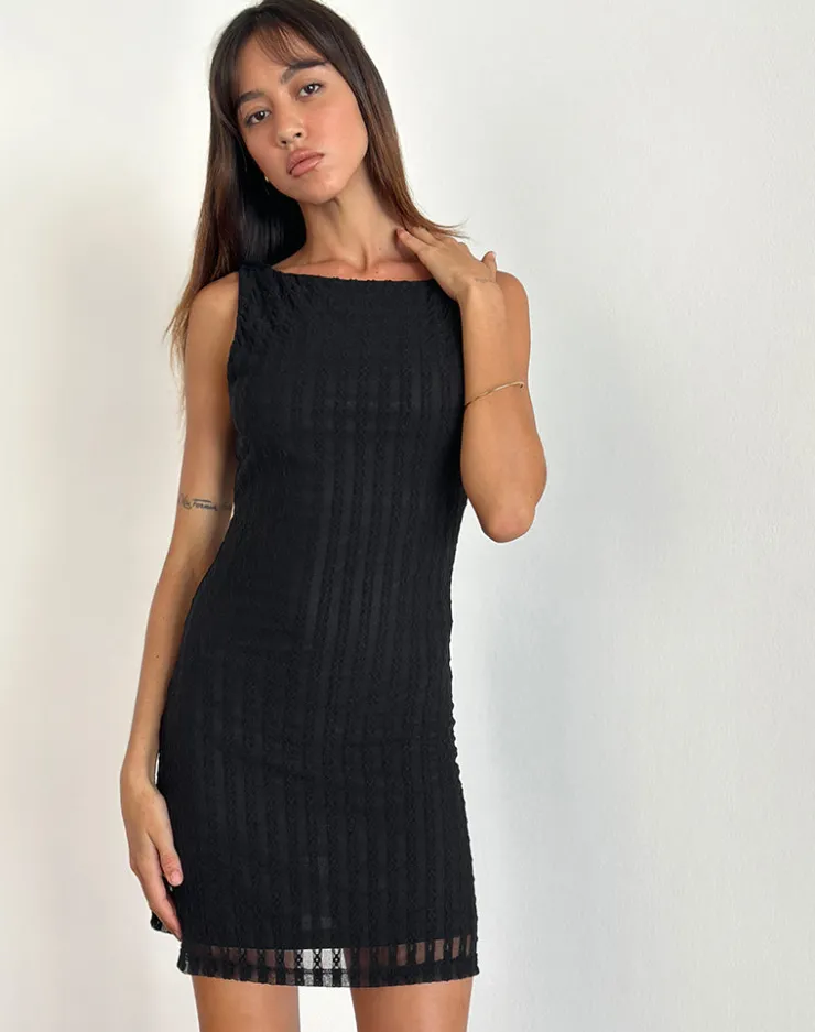 Women Motel Rocks Bodycon Dresses | Little Black Dresses | Zerrin Mini Dress in Textured Lace Black