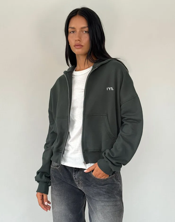 Women Motel Rocks Hoodies & Sweatshirts | Co-ords | Zip Through Hoodie in Beluga with Light Grey M Embroidery
