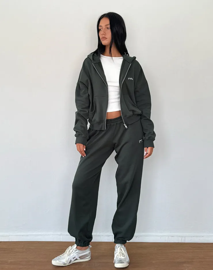 Women Motel Rocks Hoodies & Sweatshirts | Co-ords | Zip Through Hoodie in Beluga with Light Grey M Embroidery