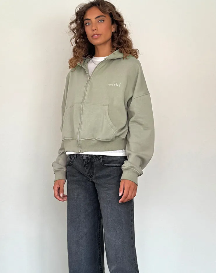 Women Motel Rocks Hoodies & Sweatshirts | Co-ords | Zip Up Jumper in London Fog with 'MOTEL' Ivory Embroidery