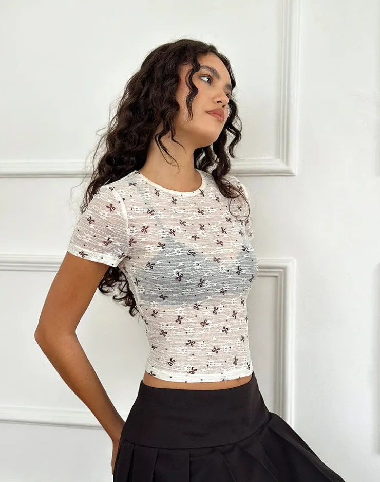 Women Motel Rocks Printed Tops | Lace Tops | Zorani Top in Unlined Ribbon Lace Ivory